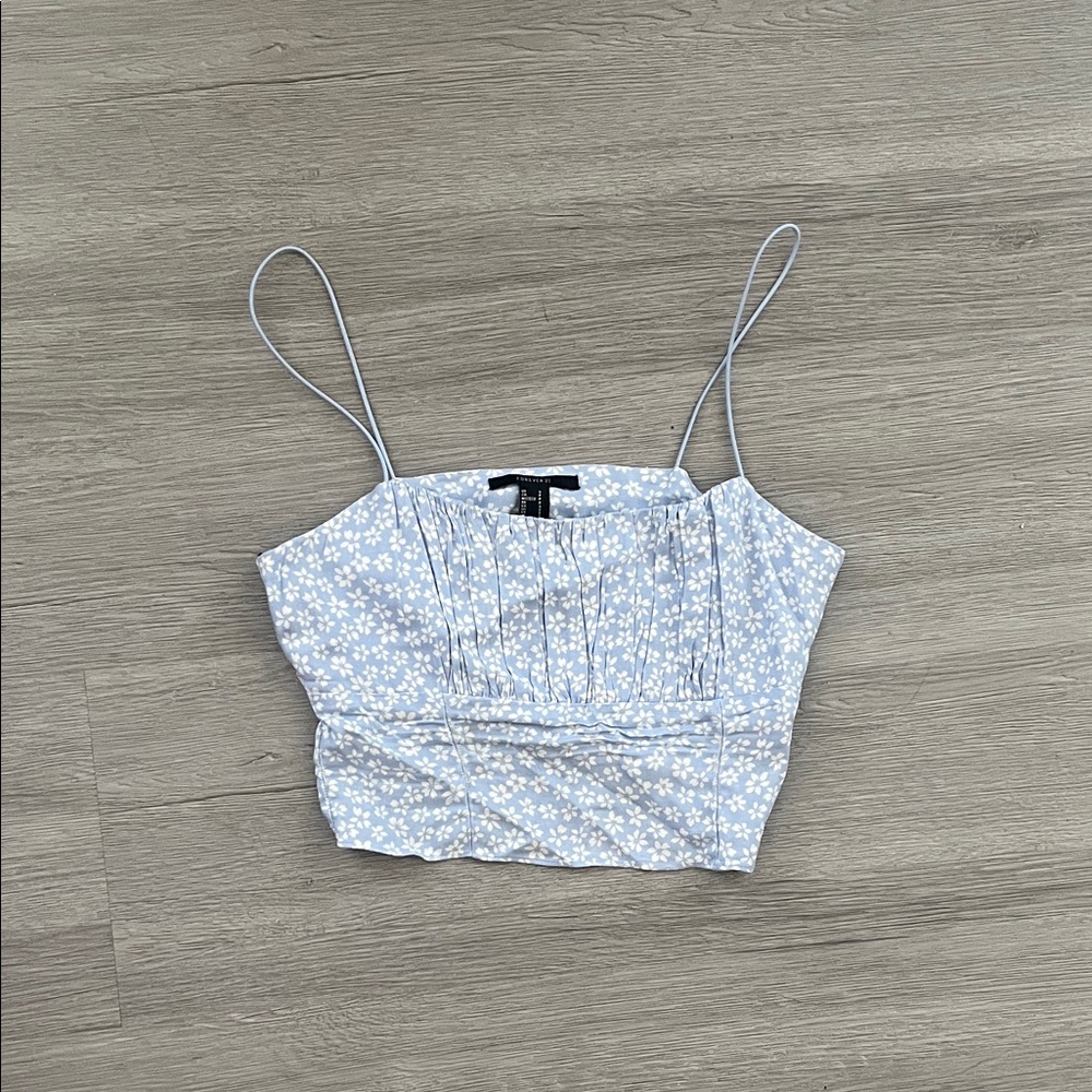 Forever 21 Light Blue Floral Crop Top